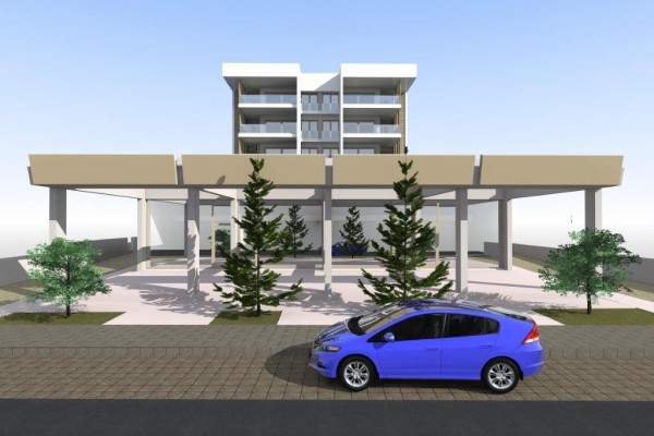 consists apartments shops three four